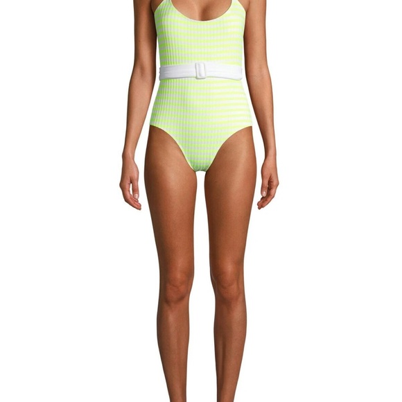 No Boundaries brand women’s Neon Yellow Striped one piece swimsuit size MEDIUM - Picture 3 of 9